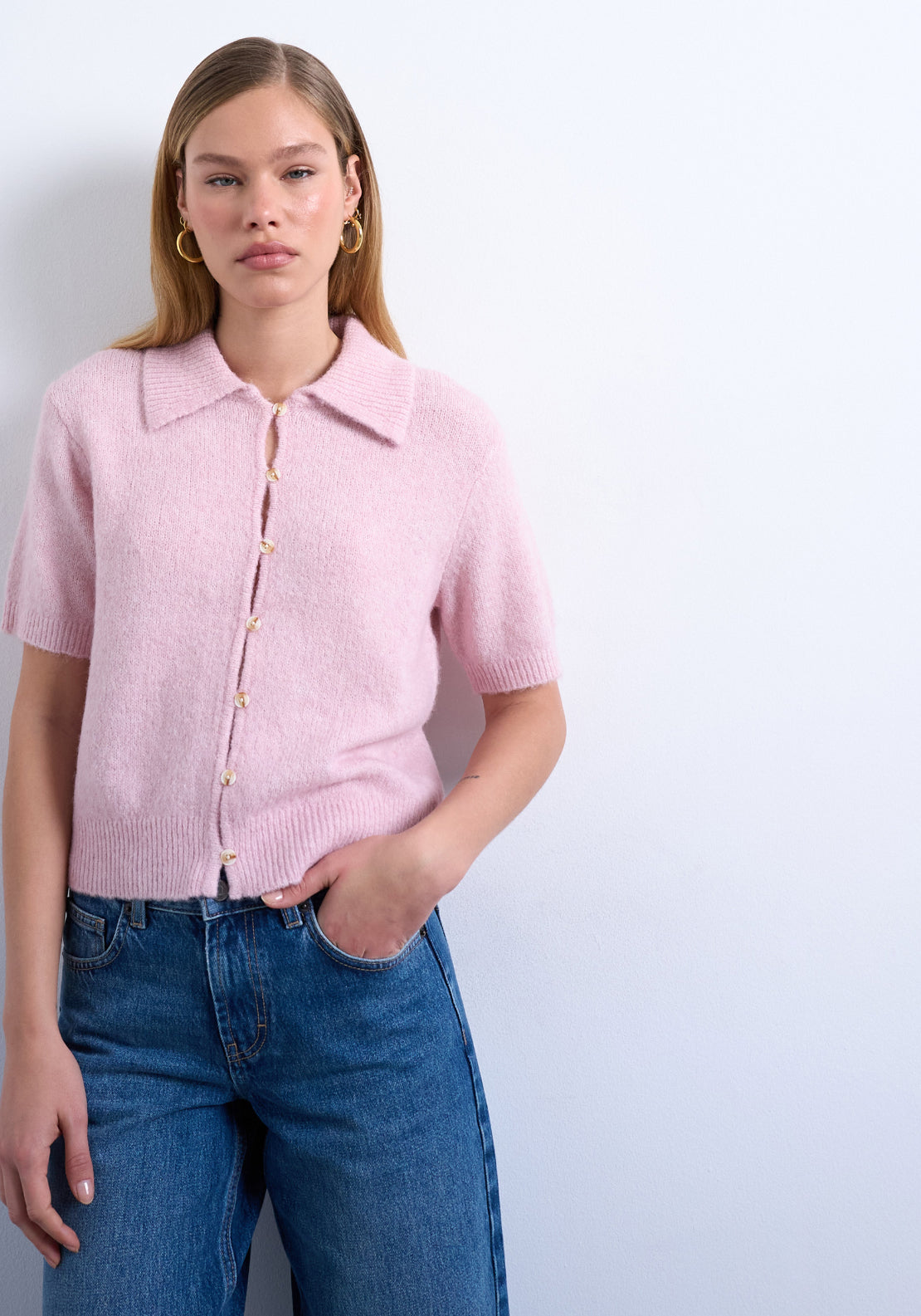 Topshop Cleo Short Sleeve One Button Cardigan - Hot Pink 1 Shaws Department Stores