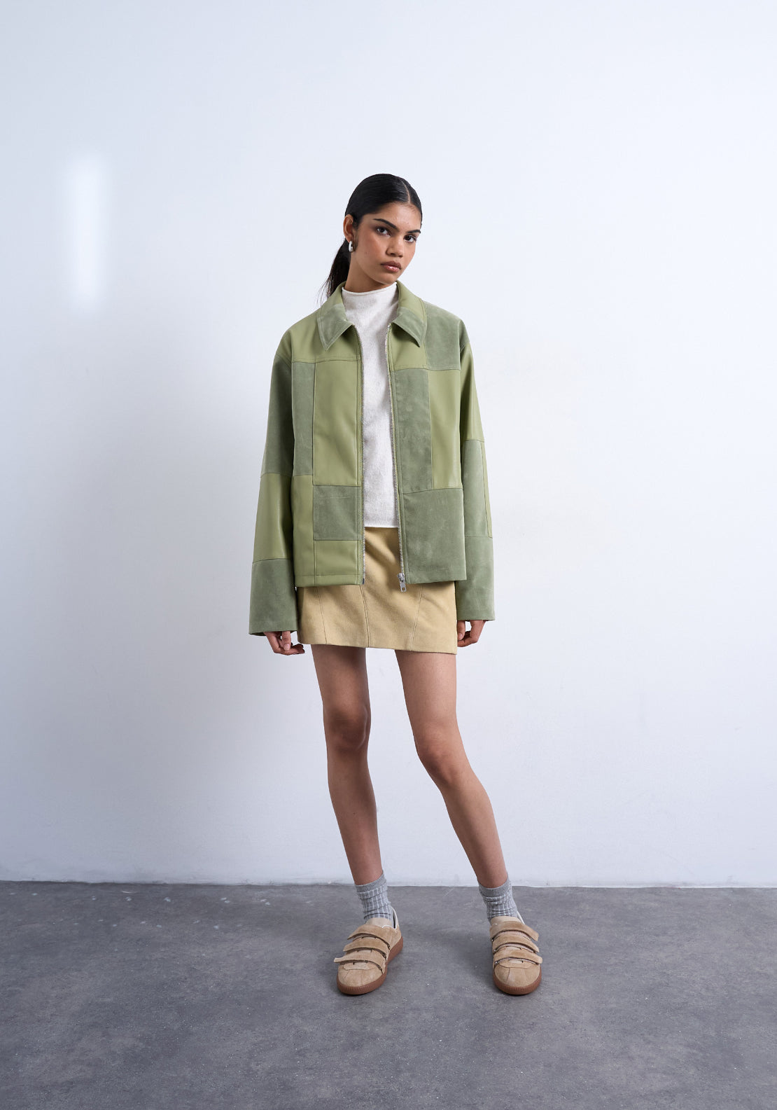 Topshop Emily Patchwork Jacket - Medium Green 4 Shaws Department Stores