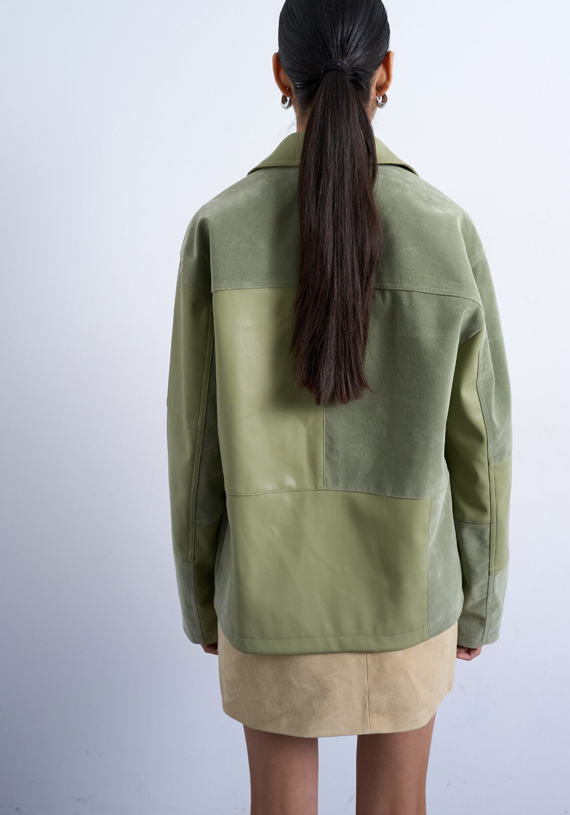 Topshop Emily Patchwork Jacket - Medium Green 2 Shaws Department Stores