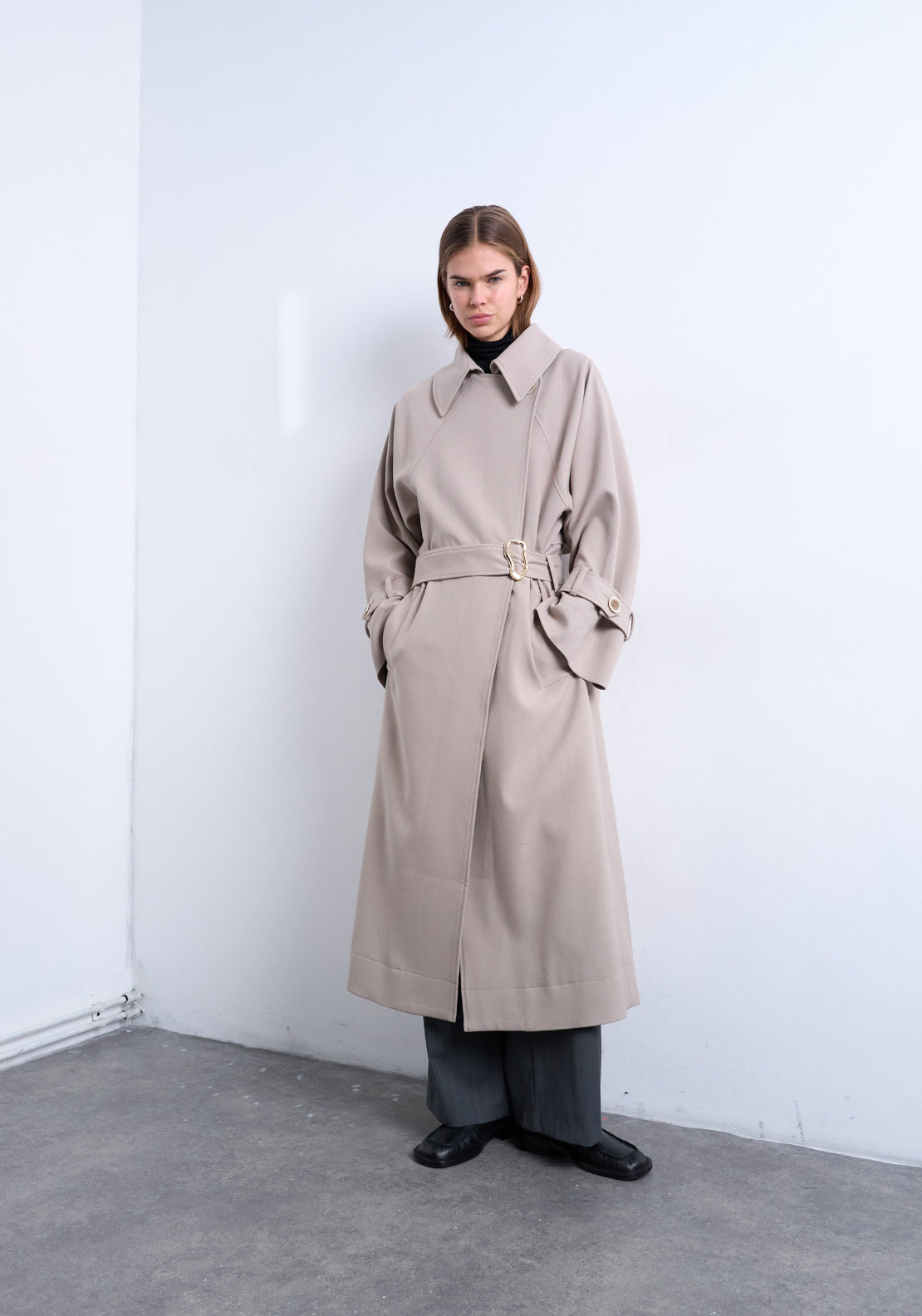 Topshop Grace Trenchcoat - Pumice Stone 1 Shaws Department Stores