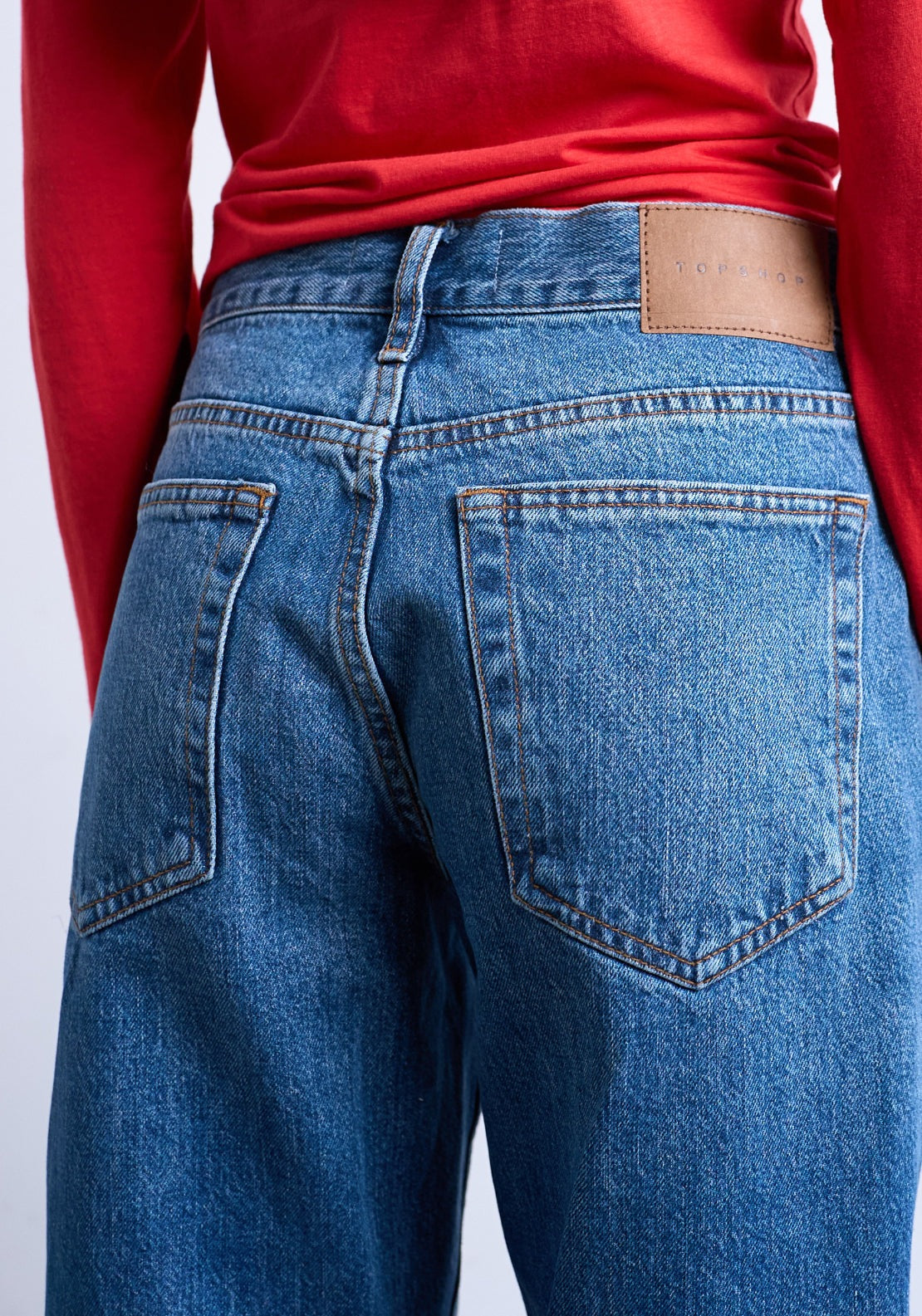 Topshop Runway Medium Rise Cropped Detail Denim Jeans - Blue Denim 3 Shaws Department Stores