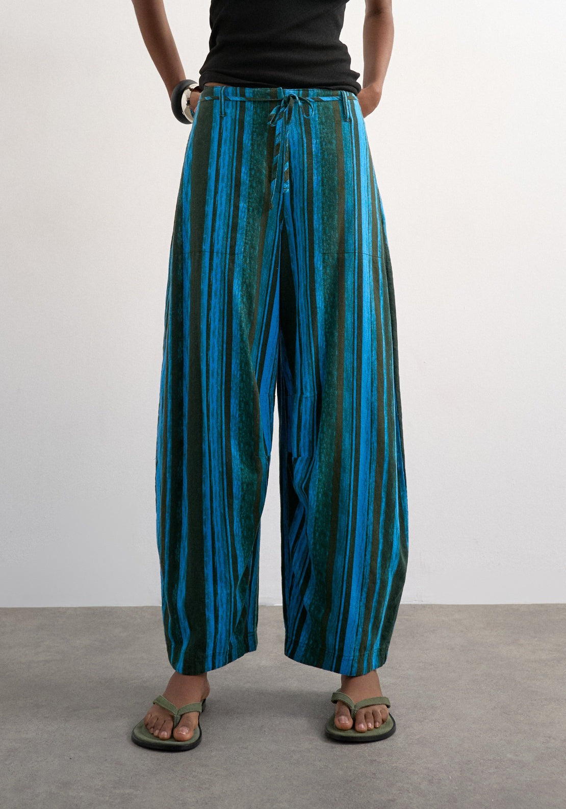 Topshop Linen Blend Allie High Rise Tie Balloon Trousers - Blue 1 Shaws Department Stores