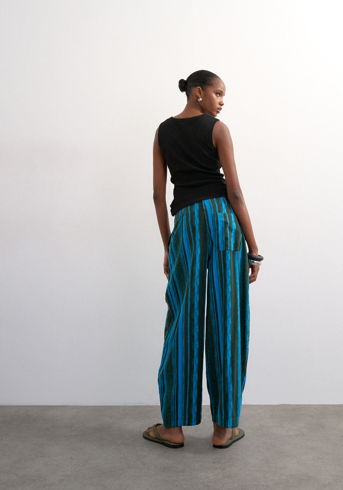 Topshop Linen Blend Allie High Rise Tie Balloon Trousers - Blue 2 Shaws Department Stores