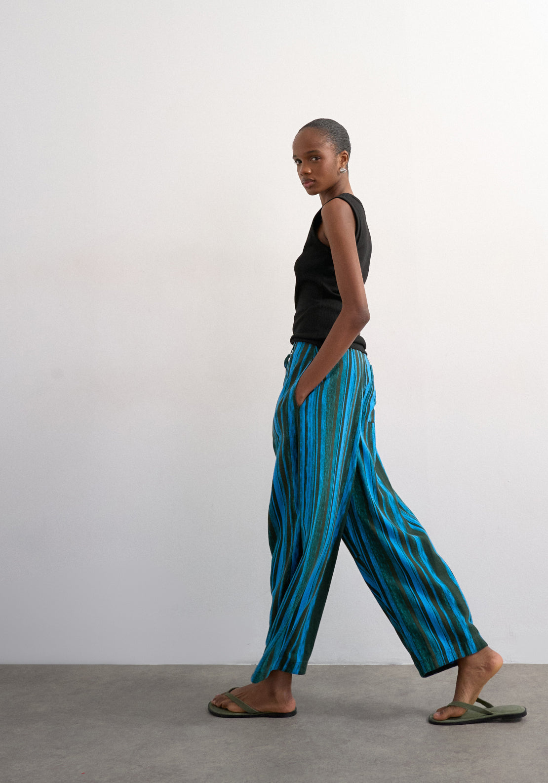 Topshop Linen Blend Allie High Rise Tie Balloon Trousers - Blue 3 Shaws Department Stores