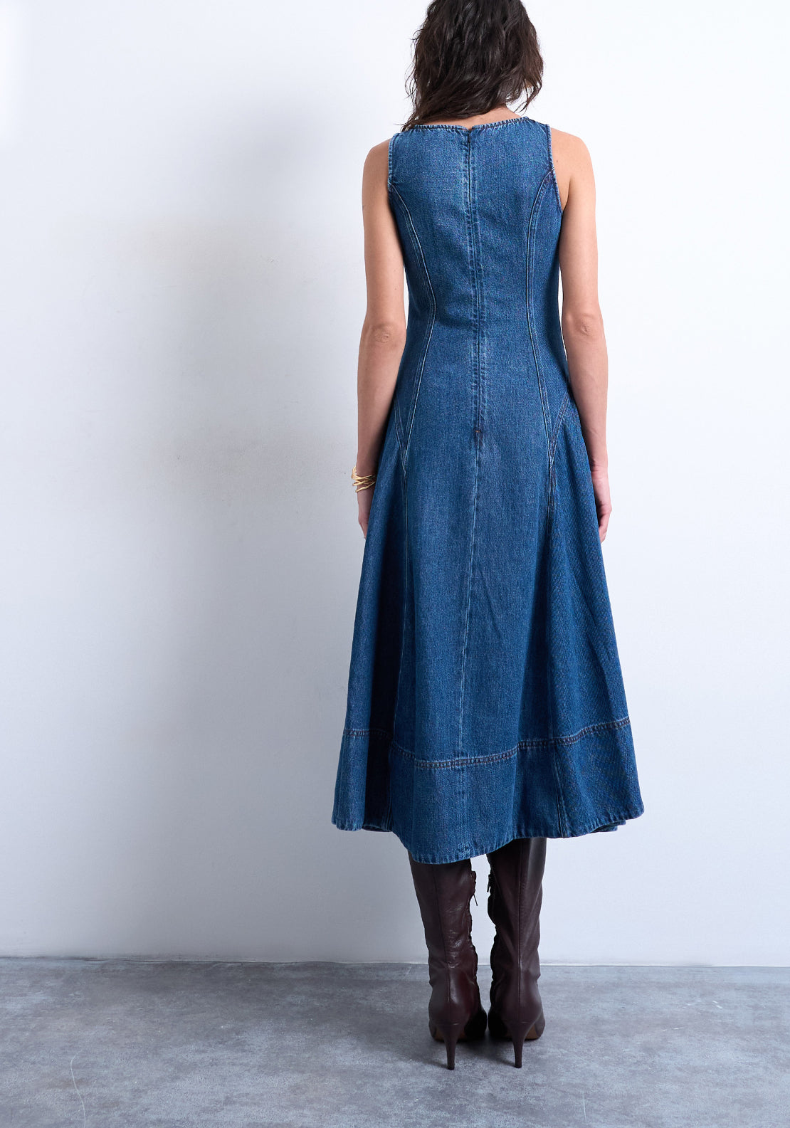 Topshop Ella Sleeveless Maxi Denim Dress - Blue Denim 2 Shaws Department Stores