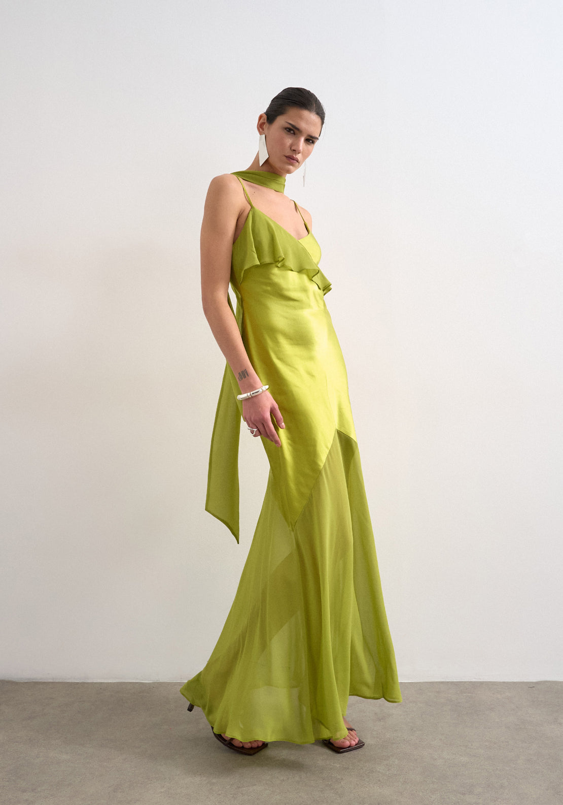 Topshop Annika Sleeveless Ruffle Detail Maxi Dress - Green 1 Shaws Department Stores
