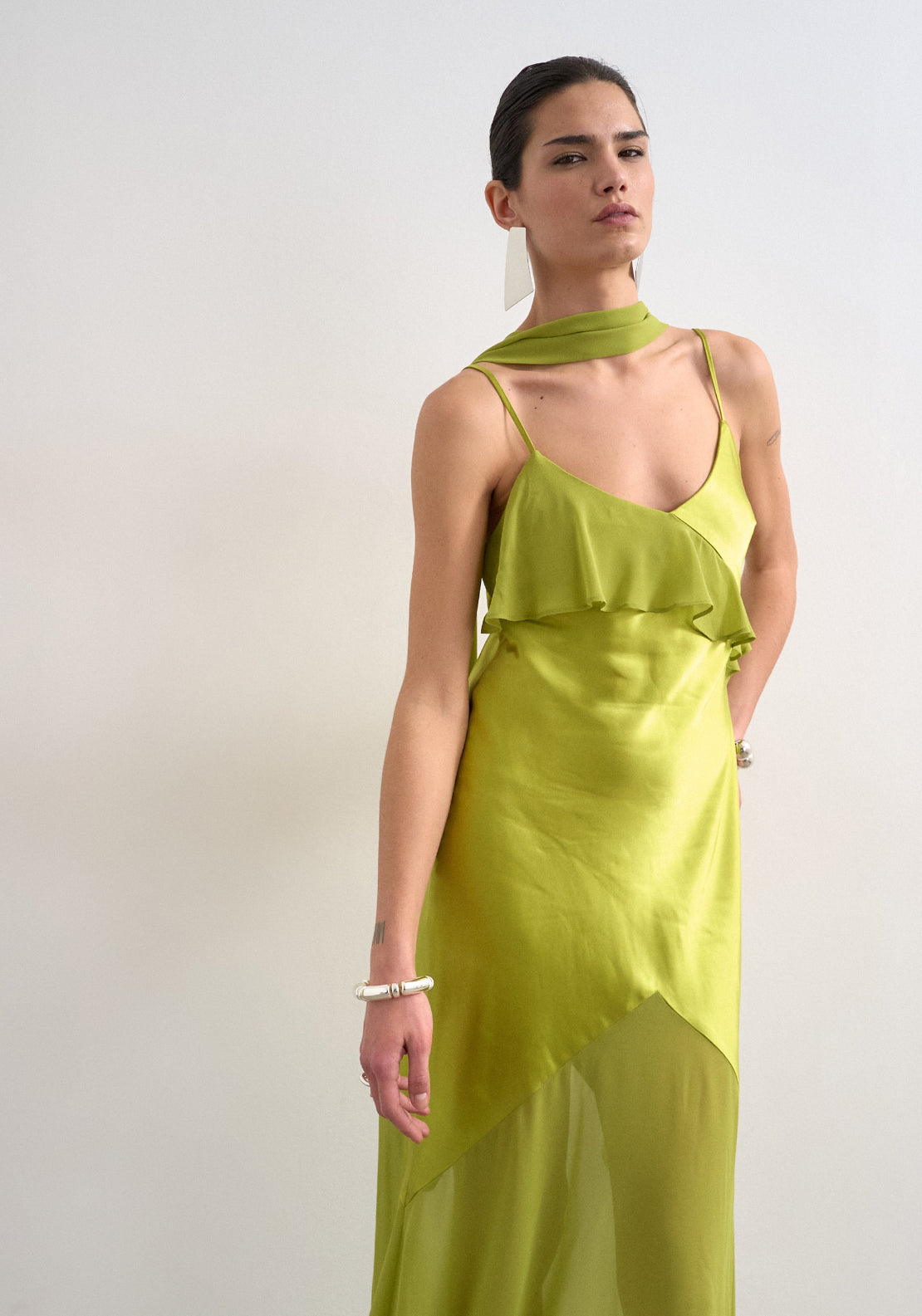 Topshop Annika Sleeveless Ruffle Detail Maxi Dress - Green 4 Shaws Department Stores