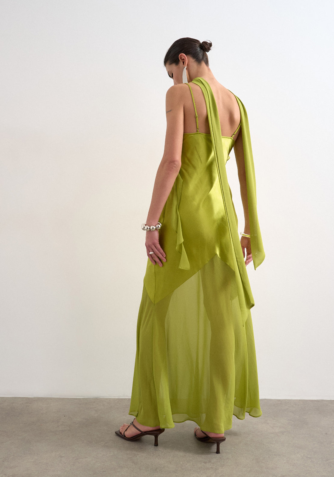 Topshop Annika Sleeveless Ruffle Detail Maxi Dress - Green 2 Shaws Department Stores