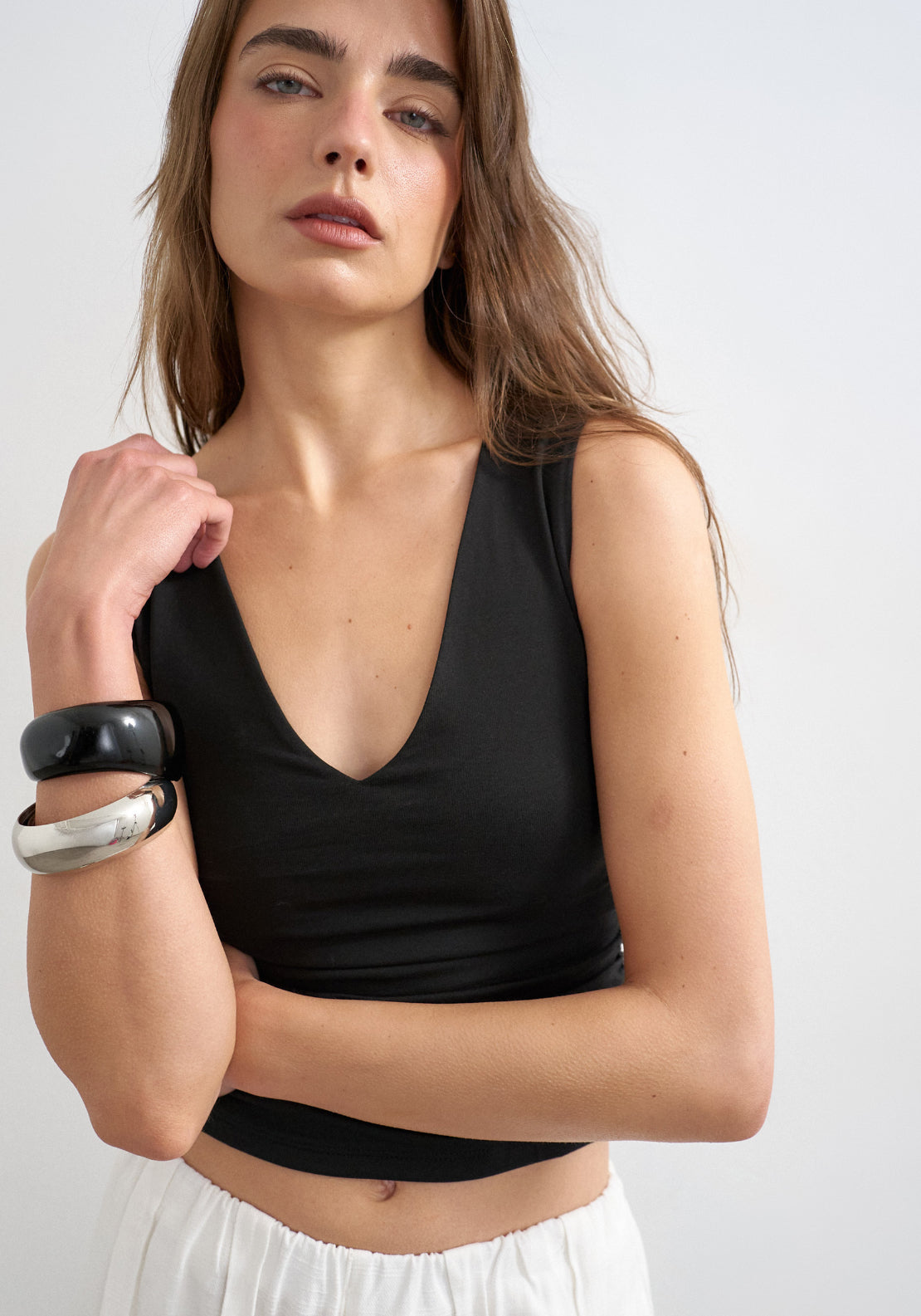 Topshop My Sleeveless V-Neck Ruched Side Tank Top - Black 1 Shaws Department Stores