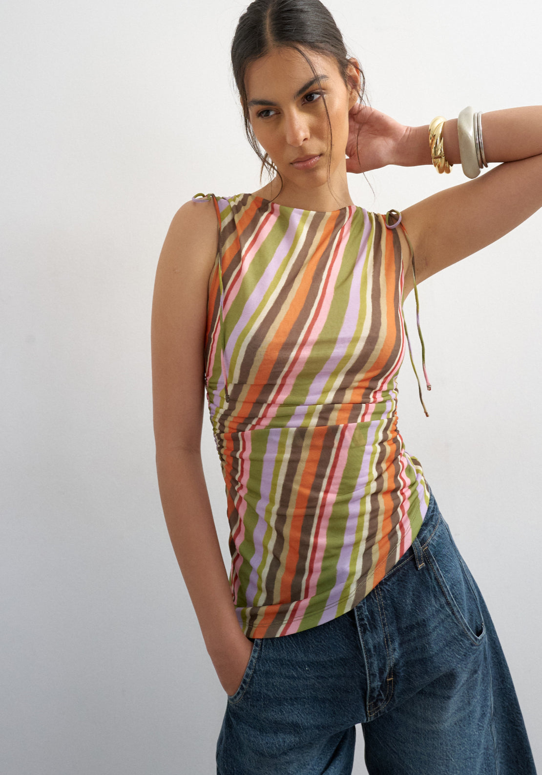 Topshop Guri Ruched Tank Top - Orange 1 Shaws Department Stores