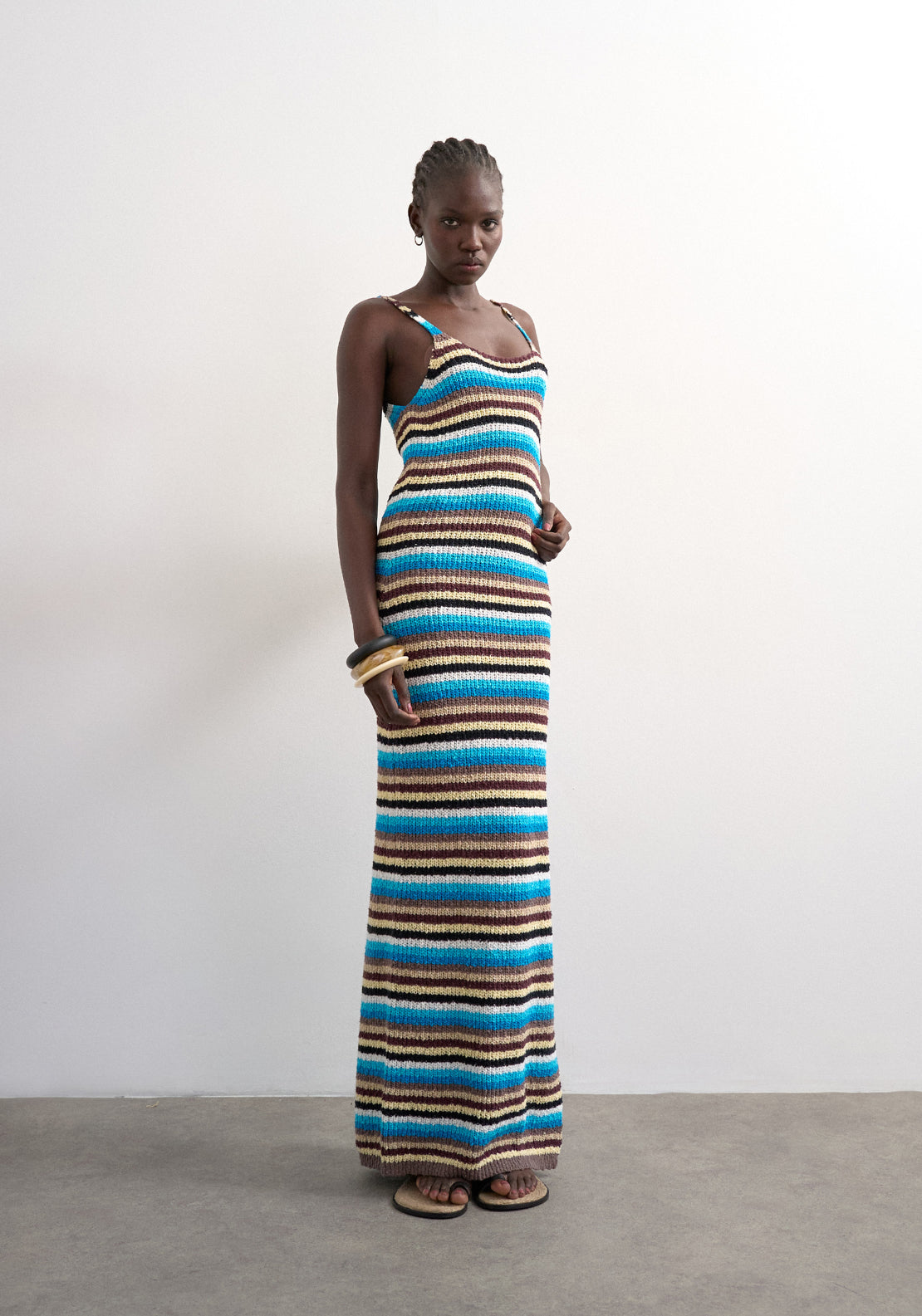 Topshop Cajsa Sleeveless Multi Stripped Midi Knit Dress - Blue 1 Shaws Department Stores