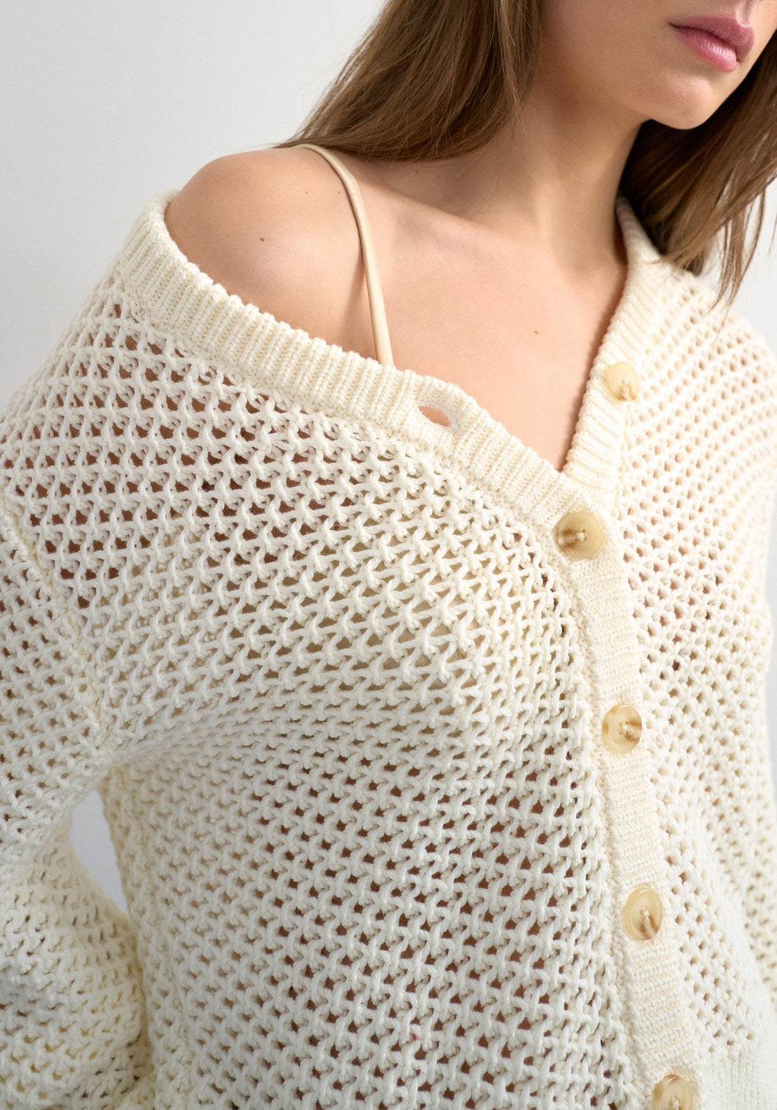 Topshop Emelie Long Sleeve Open Stitch Cardigan - White 3 Shaws Department Stores