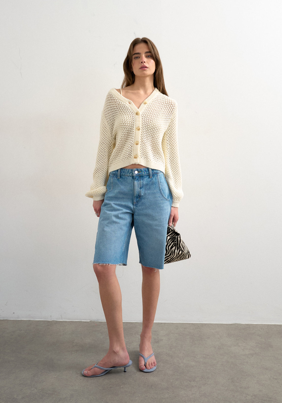 Topshop Emelie Long Sleeve Open Stitch Cardigan - White 4 Shaws Department Stores