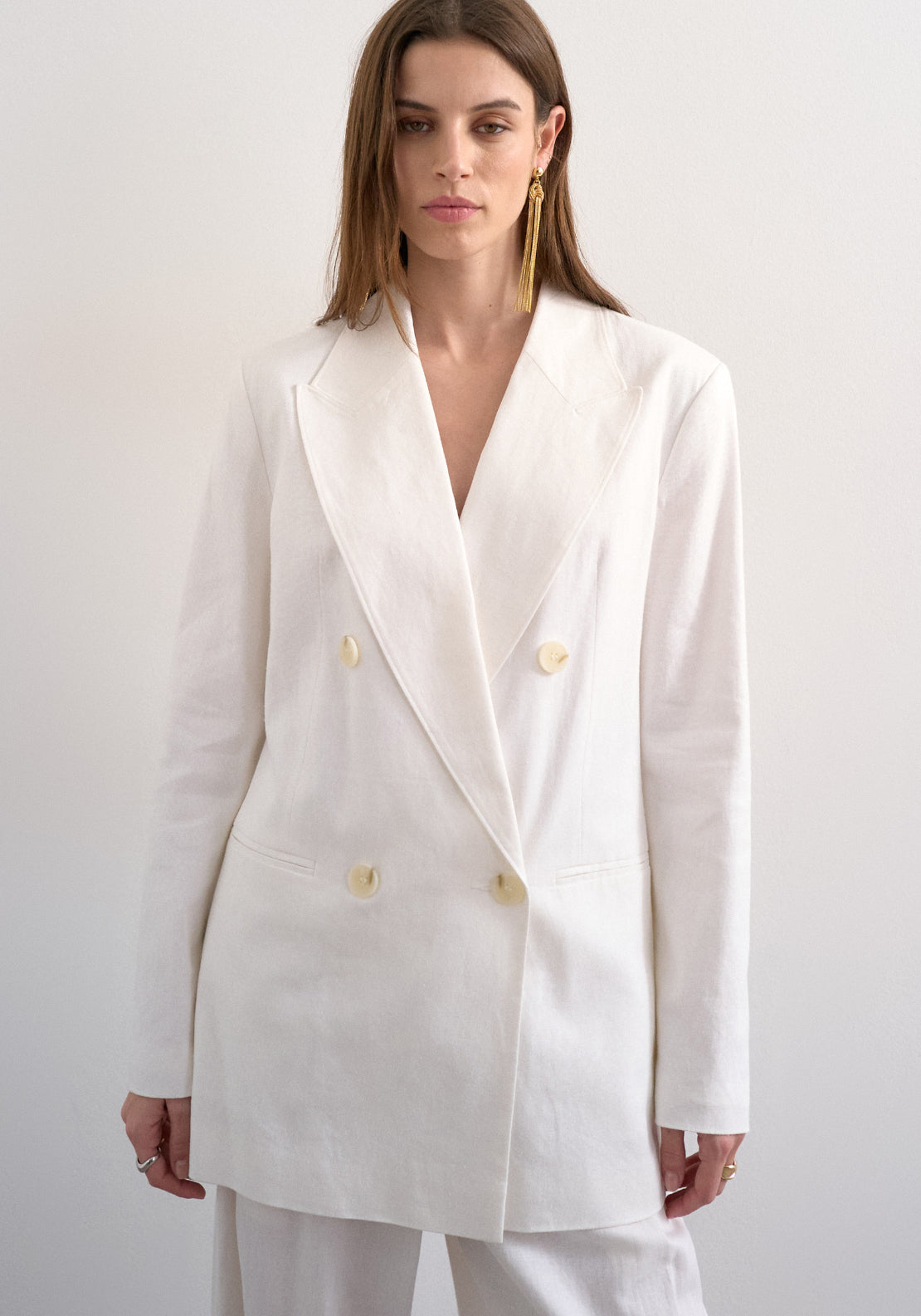 Topshop Linen Blend Gulla Long Sleeve Chuck Blazer - Cream 1 Shaws Department Stores