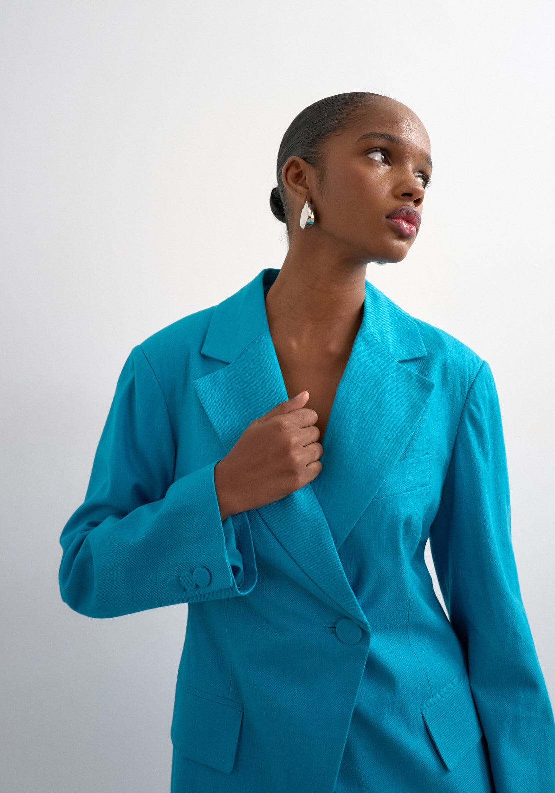 Topshop Karin Long Sleeve Cinched Waist Blazer - Blue 3 Shaws Department Stores