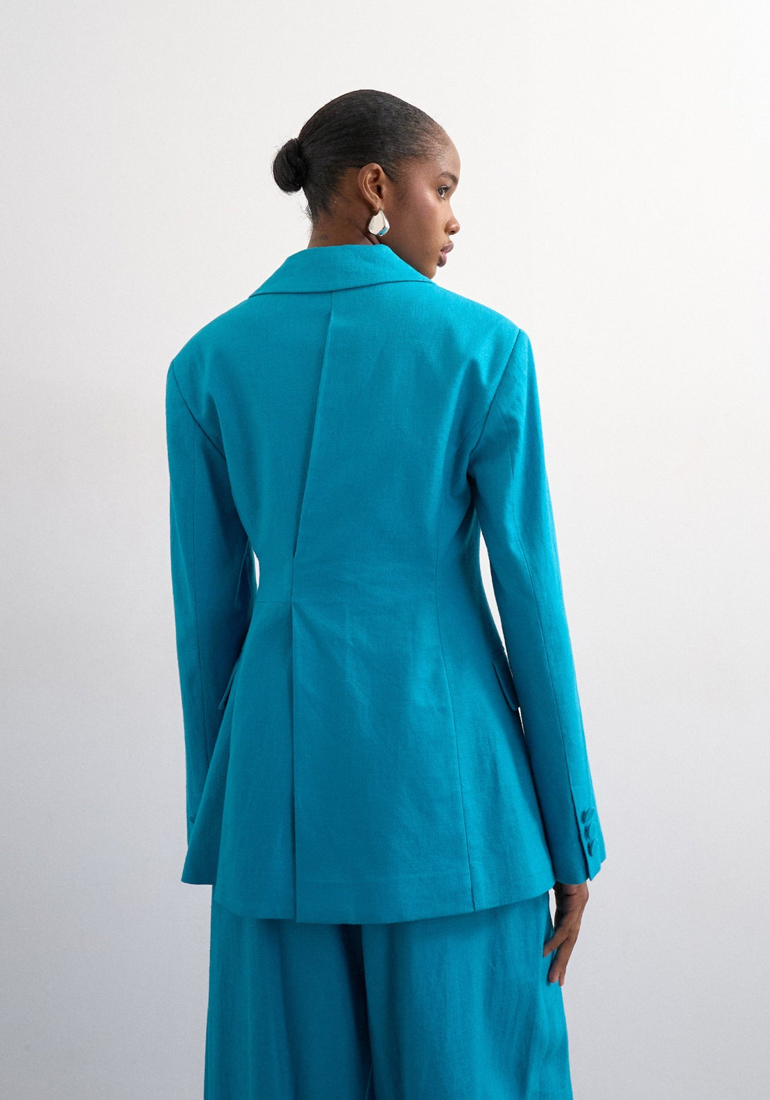 Topshop Karin Long Sleeve Cinched Waist Blazer - Blue 2 Shaws Department Stores