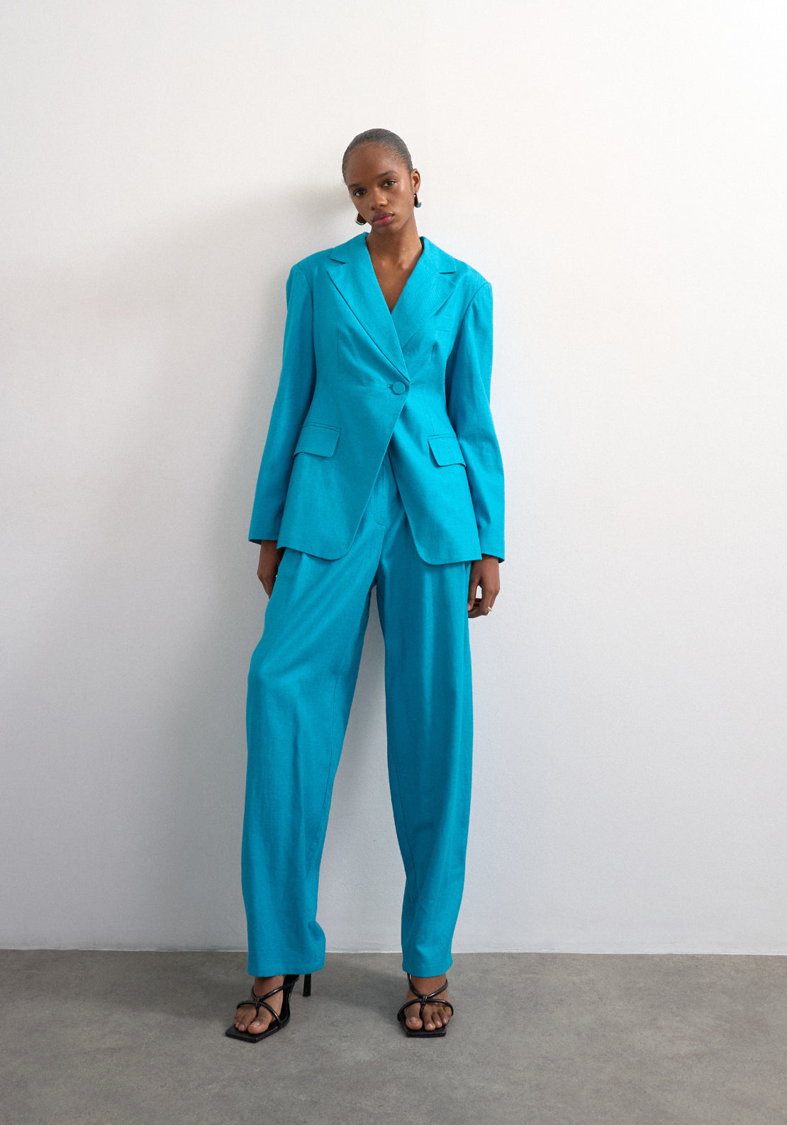 Topshop Karin Long Sleeve Cinched Waist Blazer - Blue 4 Shaws Department Stores