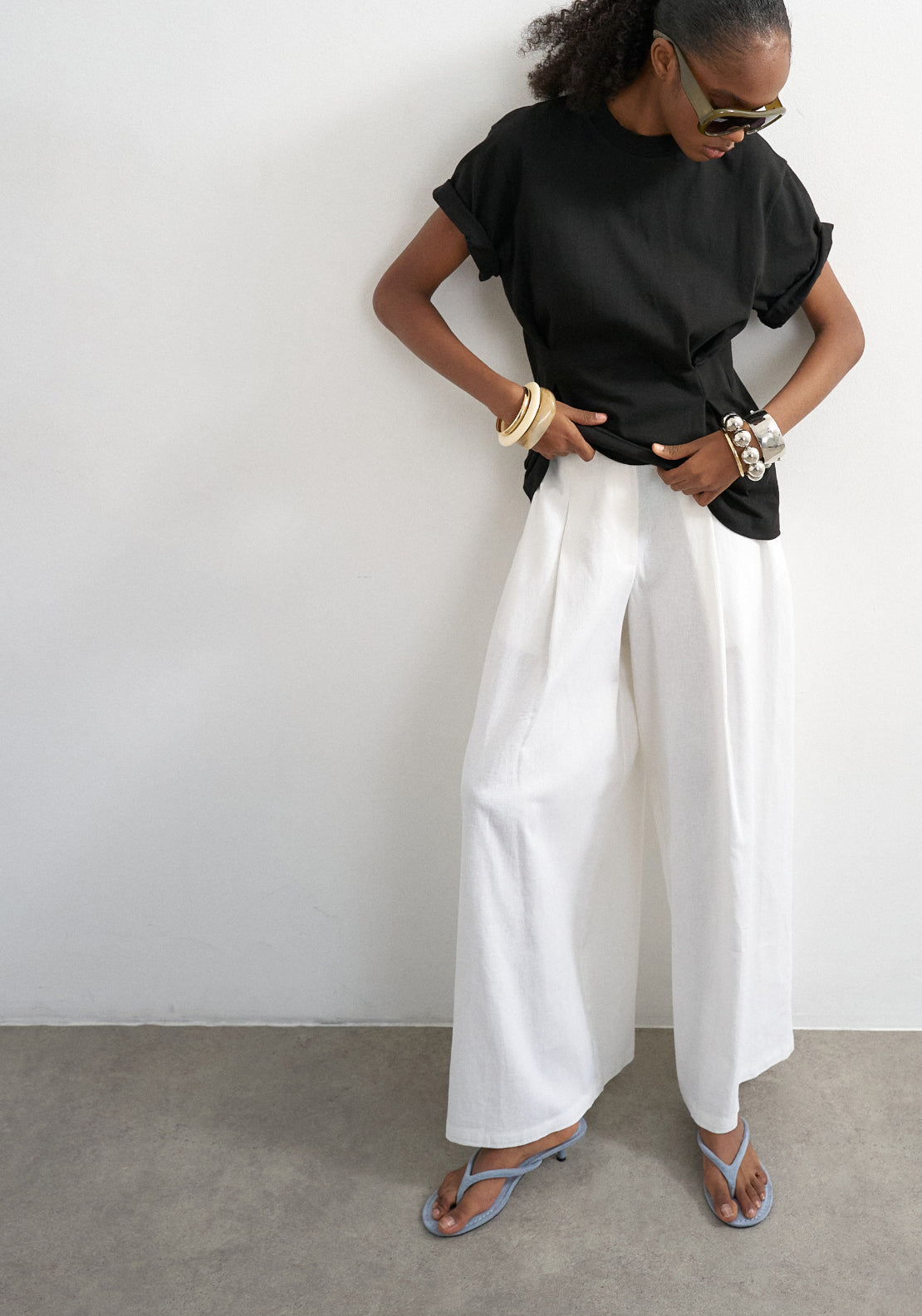 Topshop Linen Blend Susann High Rise Wide Trousers - White 1 Shaws Department Stores