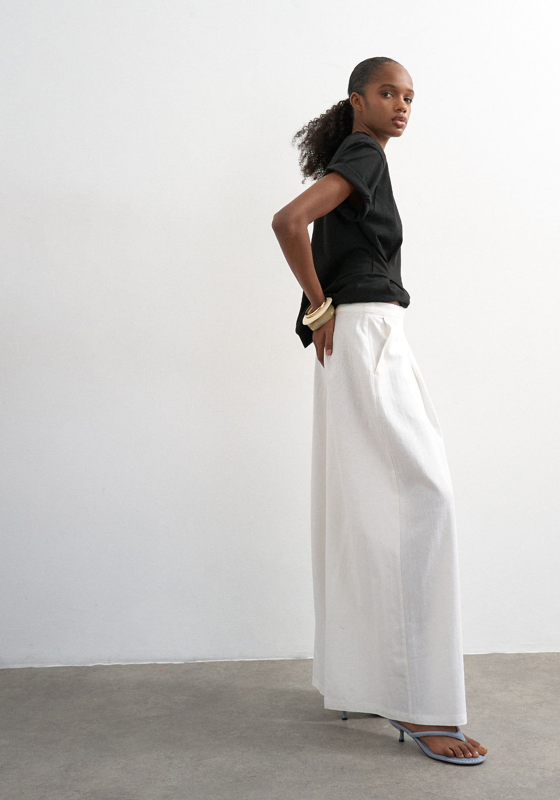 Topshop Linen Blend Susann High Rise Wide Trousers - White 3 Shaws Department Stores