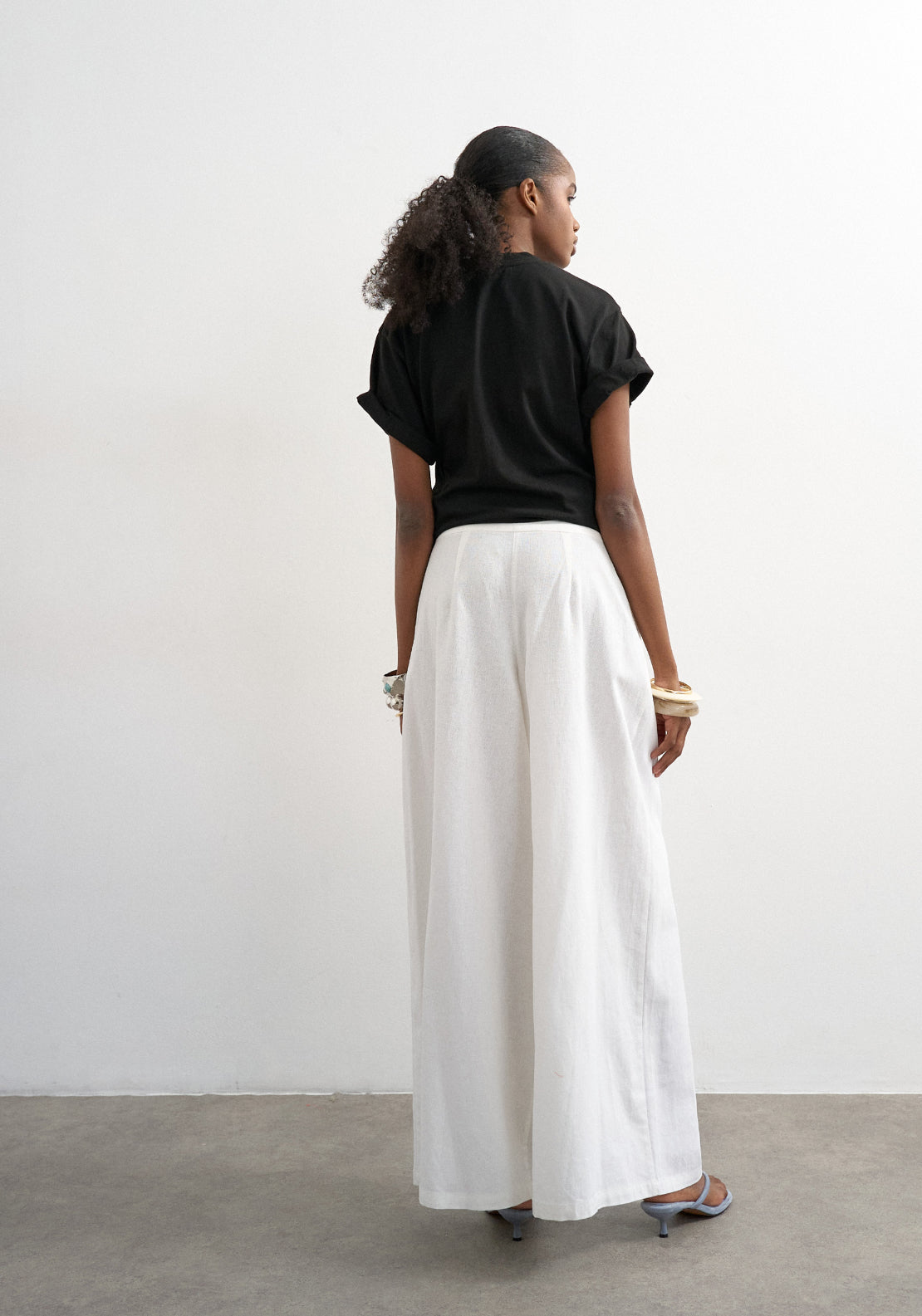 Topshop Linen Blend Susann High Rise Wide Trousers - White 2 Shaws Department Stores