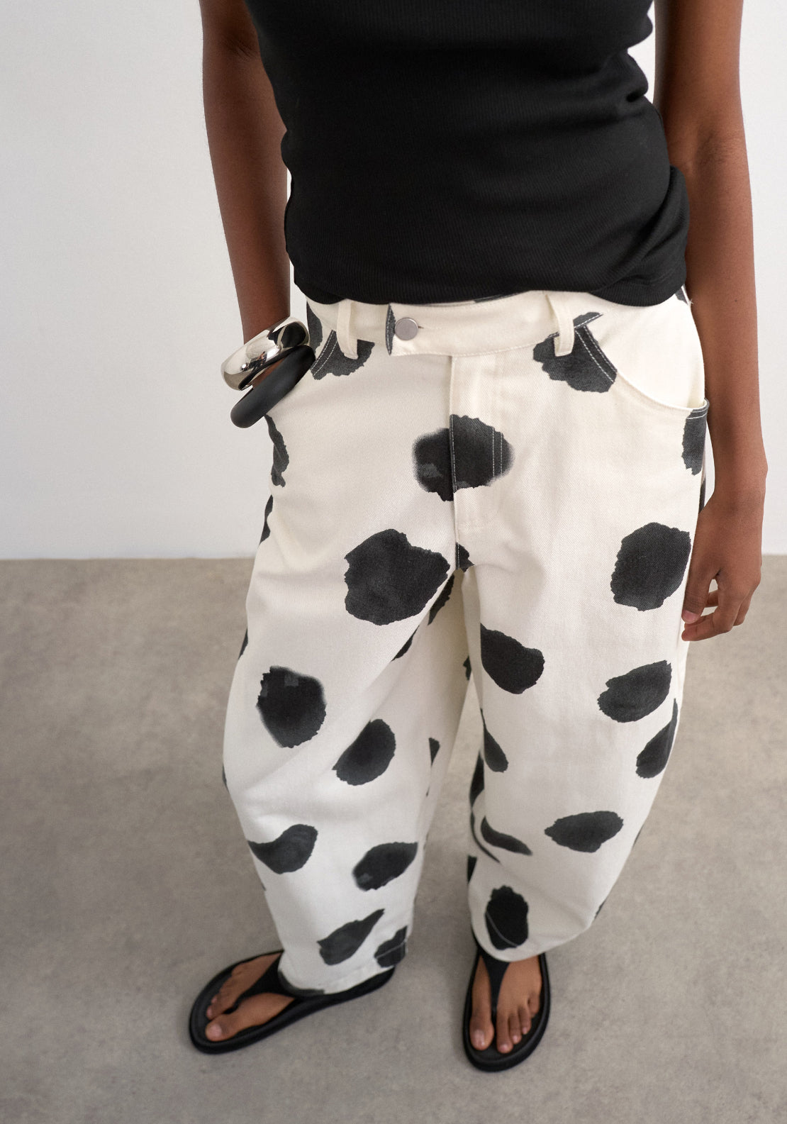 Topshop Yara High Rise Dot Barrel Trousers - Cream 1 Shaws Department Stores