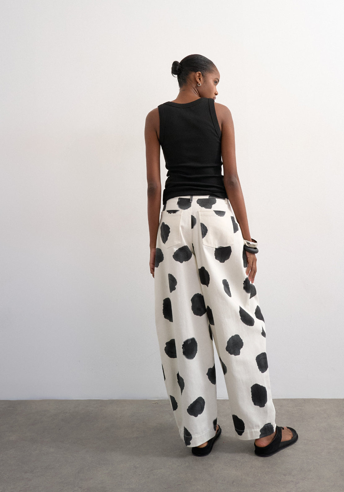 Topshop Yara High Rise Dot Barrel Trousers - Cream 2 Shaws Department Stores