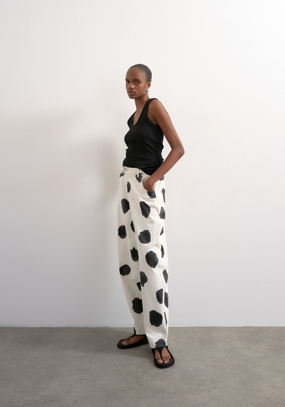 Topshop Yara High Rise Dot Barrel Trousers - Cream 3 Shaws Department Stores