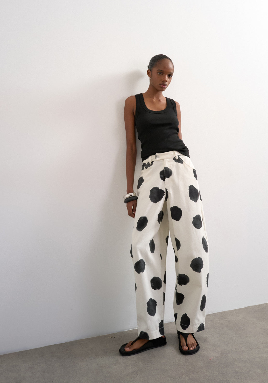 Topshop Yara High Rise Dot Barrel Trousers - Cream 5 Shaws Department Stores