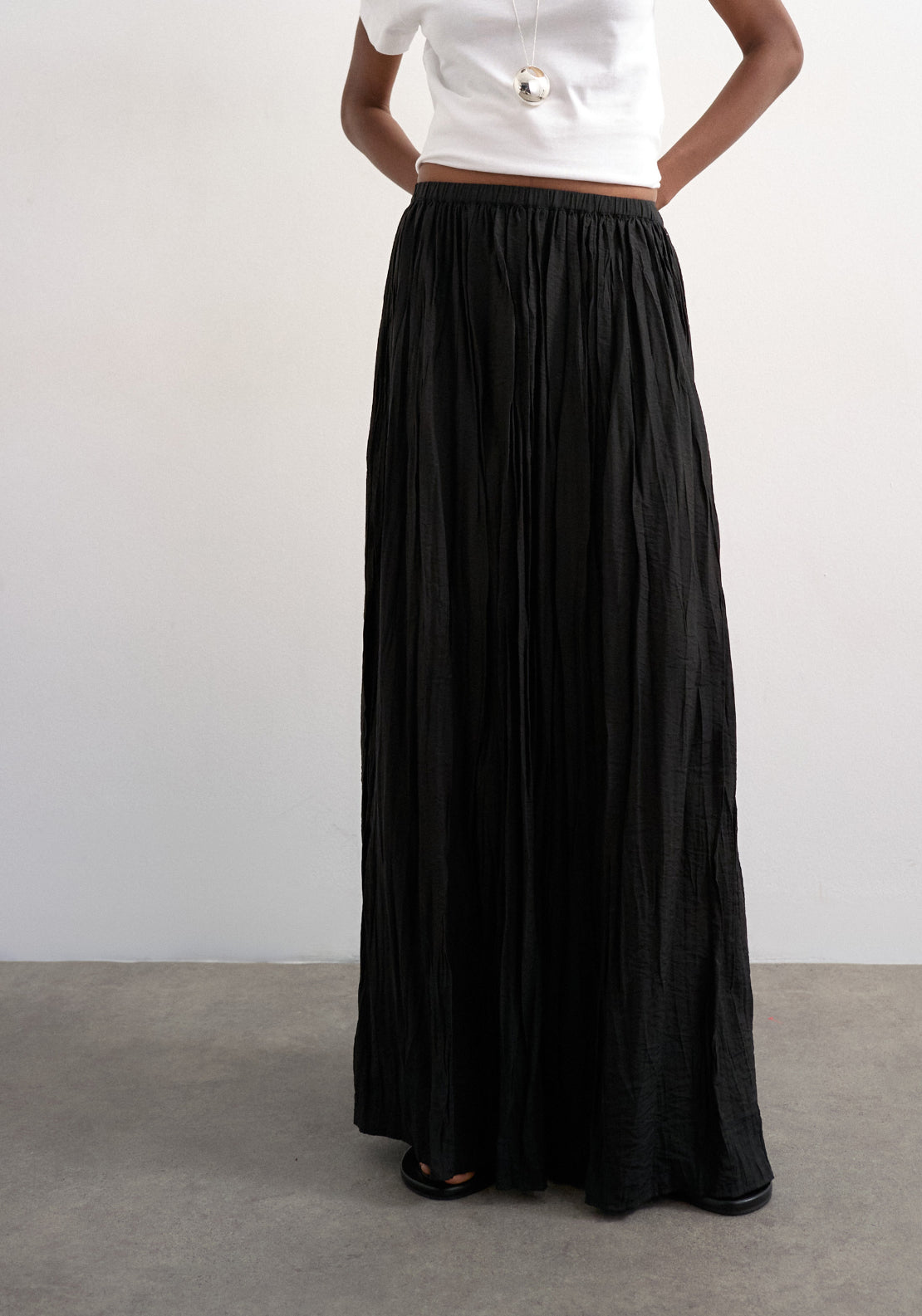 Topshop Thea High Rise Waist Crinkle Maxi Skirt - Black 1 Shaws Department Stores