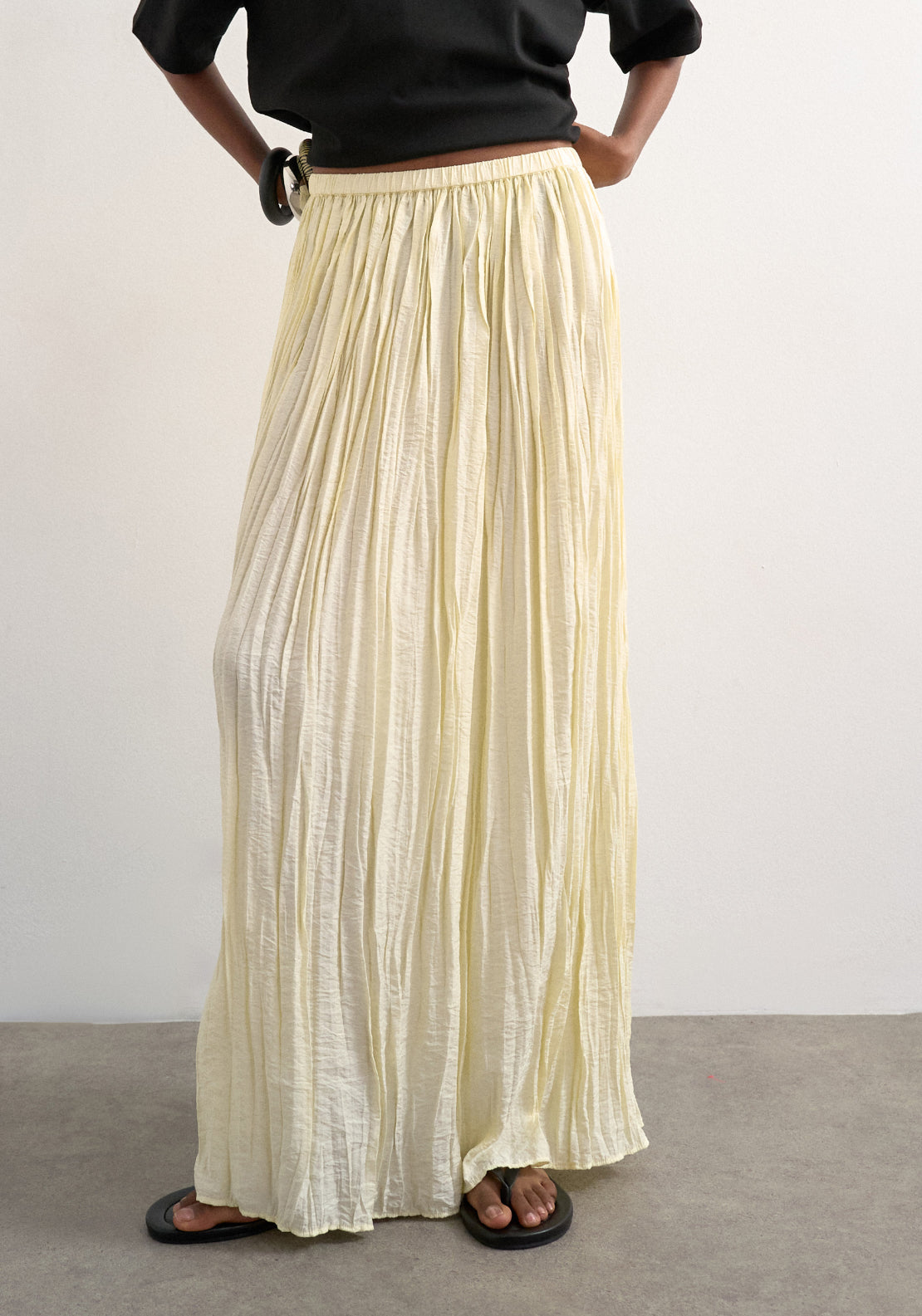 Topshop Thea High Rise Waist Crinkle Maxi Skirt - Natural 1 Shaws Department Stores