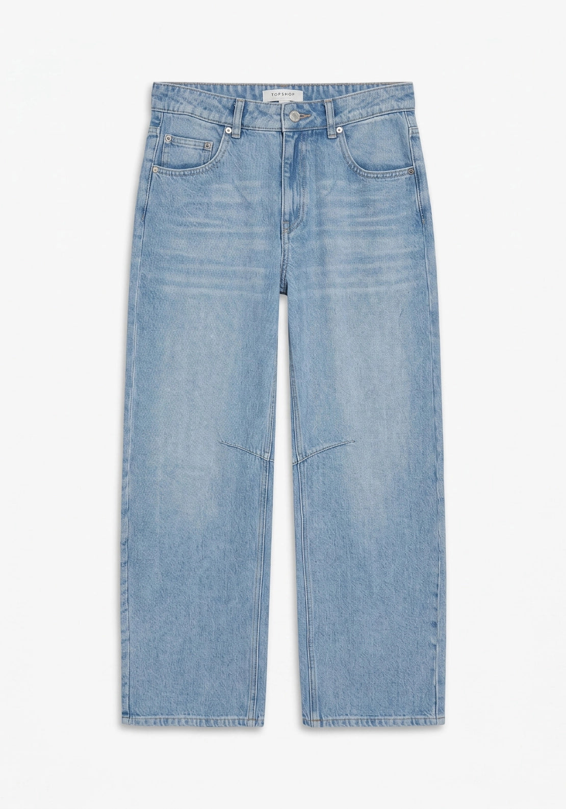 Topshop High-Rise Barrel Leg Jeans - Blue Denim 6 Shaws Department Stores