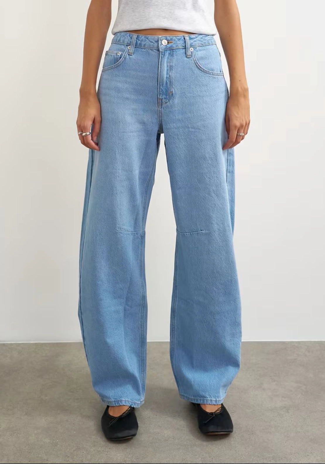 Topshop High-Rise Barrel Leg Jeans - Blue Denim 4 Shaws Department Stores
