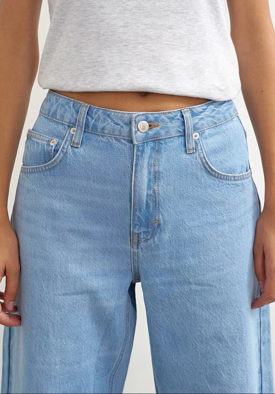 Topshop High-Rise Barrel Leg Jeans - Blue Denim 5 Shaws Department Stores