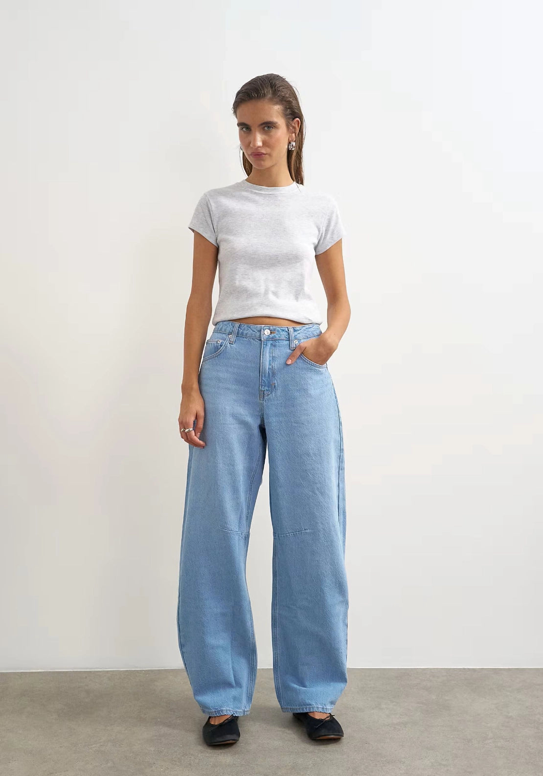 Topshop High-Rise Barrel Leg Jeans - Blue Denim 1 Shaws Department Stores