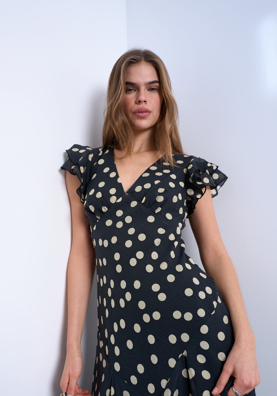 Topshop Saga Short Sleeve Maxi Dress - Black Dots 4 Shaws Department Stores