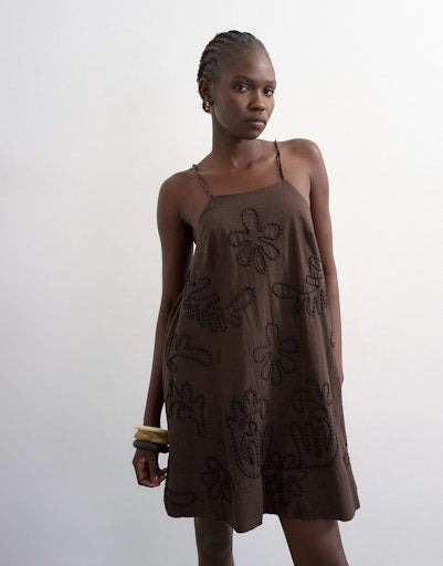 Mia Trapeze Mini Dress - Chocolate Brown