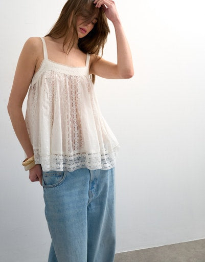 Topshop Sofia Broderie Lace Top - White 1 Shaws Department Stores