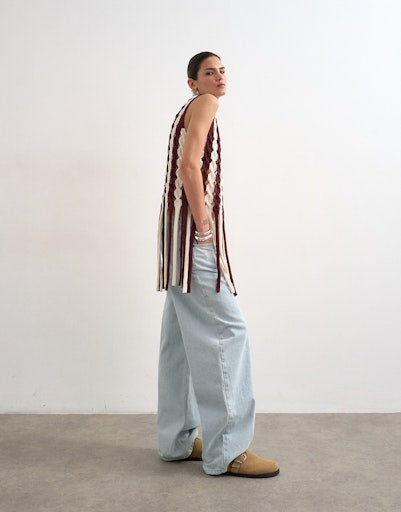 Fina Knitted Cable Tassel Tank Top - Burgundy