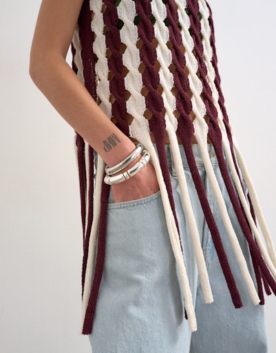 Fina Knitted Cable Tassel Tank Top - Burgundy