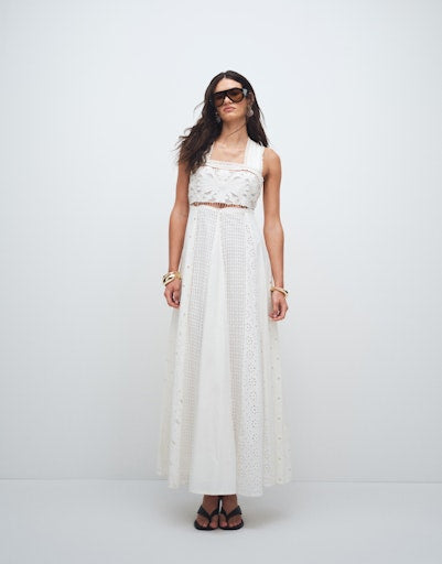 Topshop Milla Broderie Maxi Dress - White 1 Shaws Department Stores