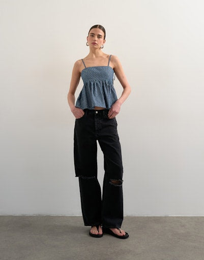 Emma Denim Strappy Cami Top - Blue Denim