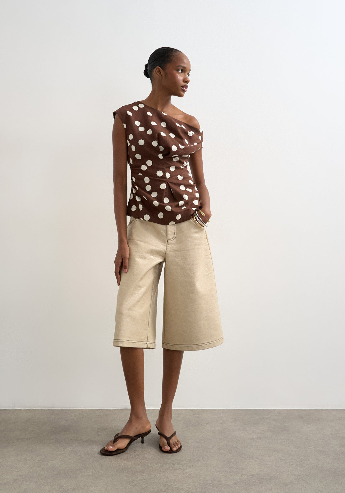 Topshop Linen Blend Casa Cinched Waist Top - Beige 4 Shaws Department Stores
