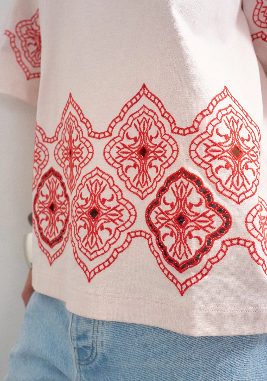 Emma Embroidered Oversized T-Shirt - Soft Pink