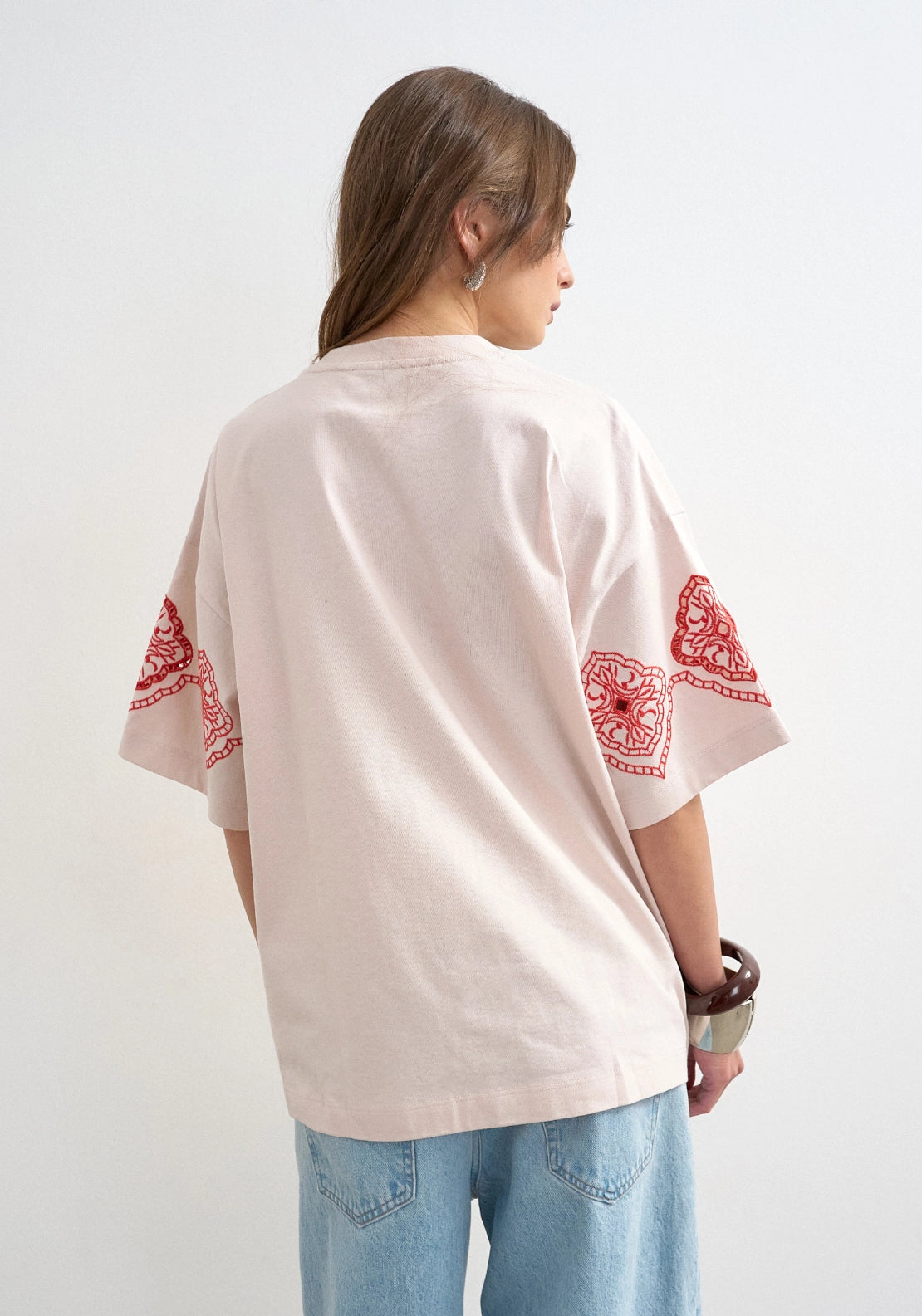 Emma Embroidered Oversized T-Shirt - Soft Pink