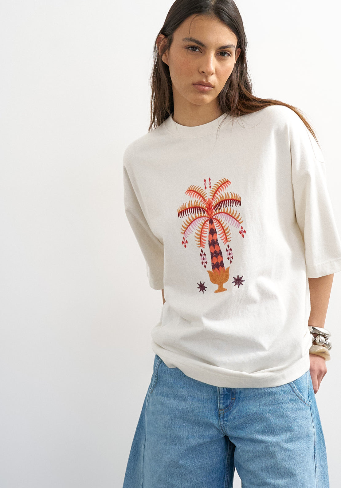 Topshop 100% Cotton Lava Santiago Oversized T-Shirt - White 1 Shaws Department Stores