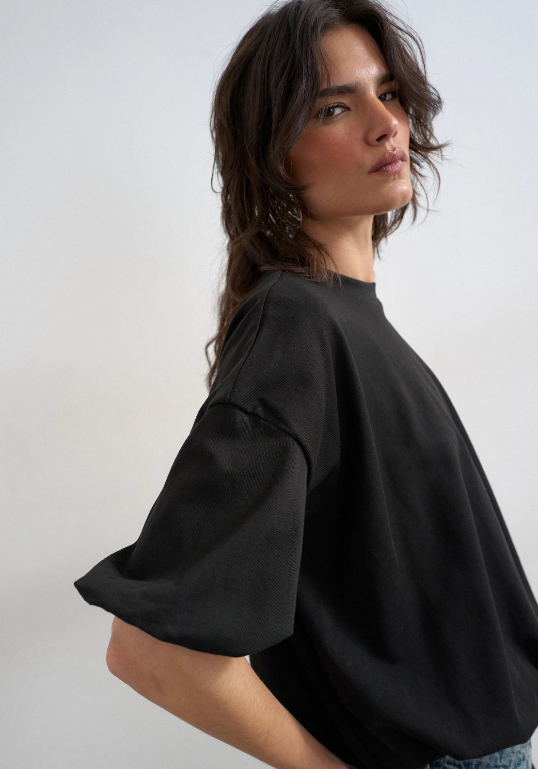 Mandy Bubble Hem T-Shirt - Black