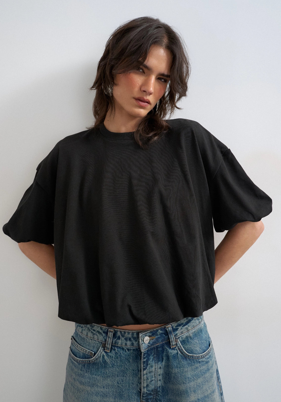 Mandy Bubble Hem T-Shirt - Black