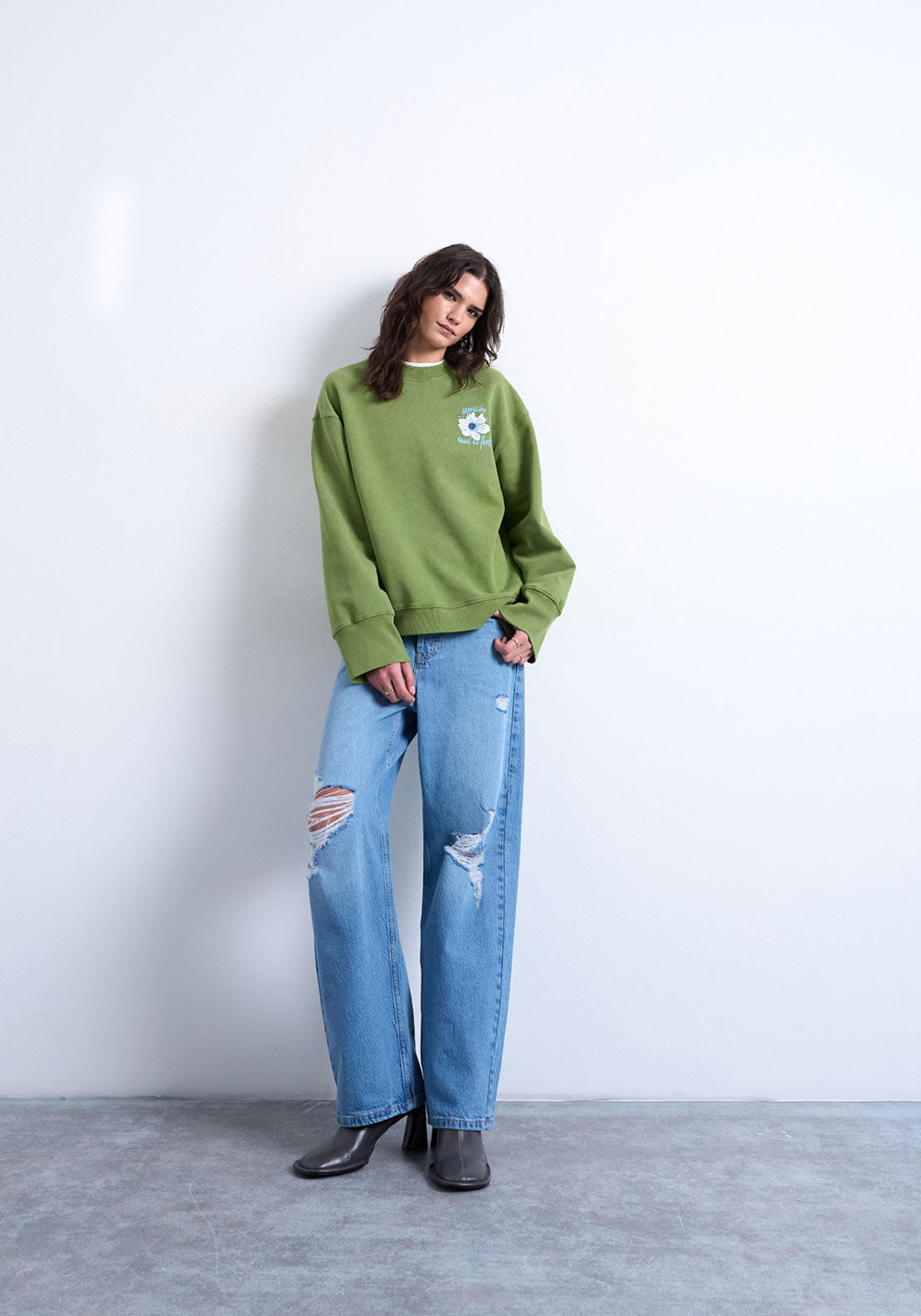 Topshop Duma Back Print Sweatshirt - Green Bee 3 Shaws Department Stores