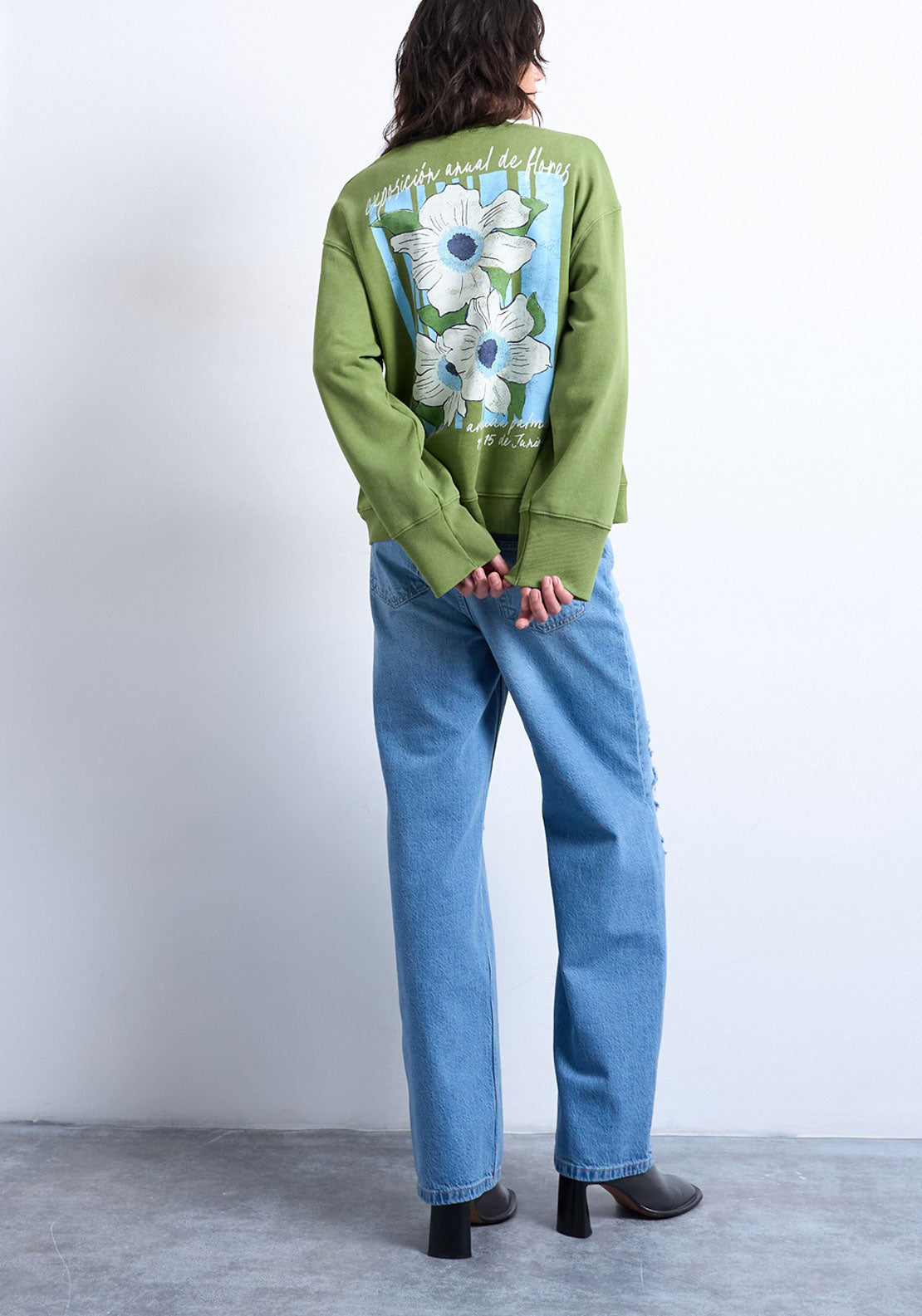 Topshop Duma Back Print Sweatshirt - Green Bee 4 Shaws Department Stores