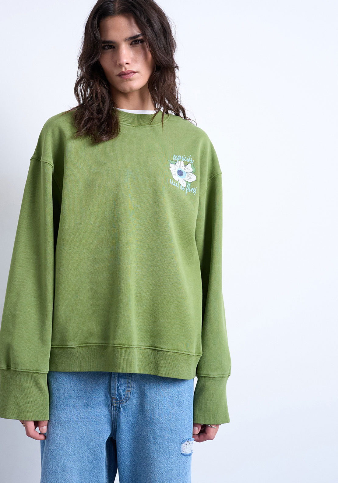 Topshop Duma Back Print Sweatshirt - Green Bee 1 Shaws Department Stores